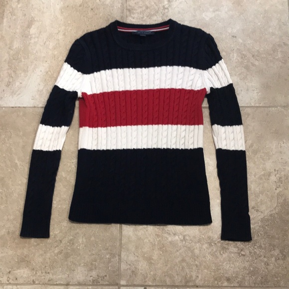 EUC! Tommy Hilfiger Blue,red, & off white womans sweater. Size medium. - Picture 1 of 4
